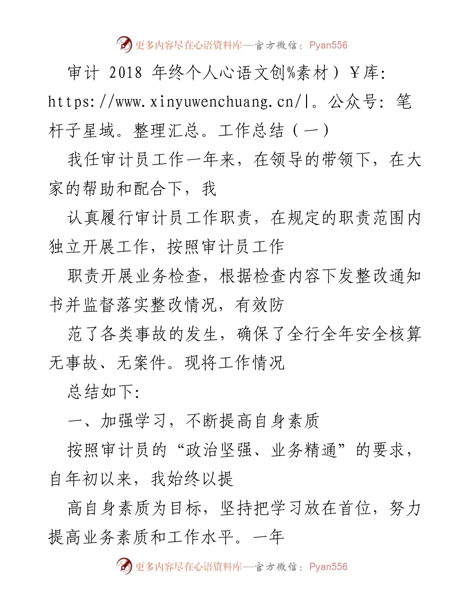 [工作总结] 年终总结 - 2018年审计员个人工作总结与反思_1.docx_第1页