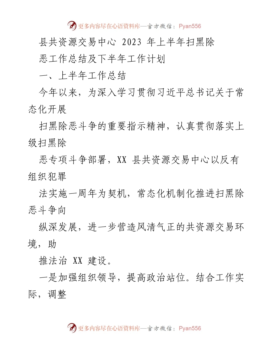 [工作总结] 扫黑除恶专项斗争 - 2023年上半年扫黑除恶工作总结与下半年工作计划.docx_第1页
