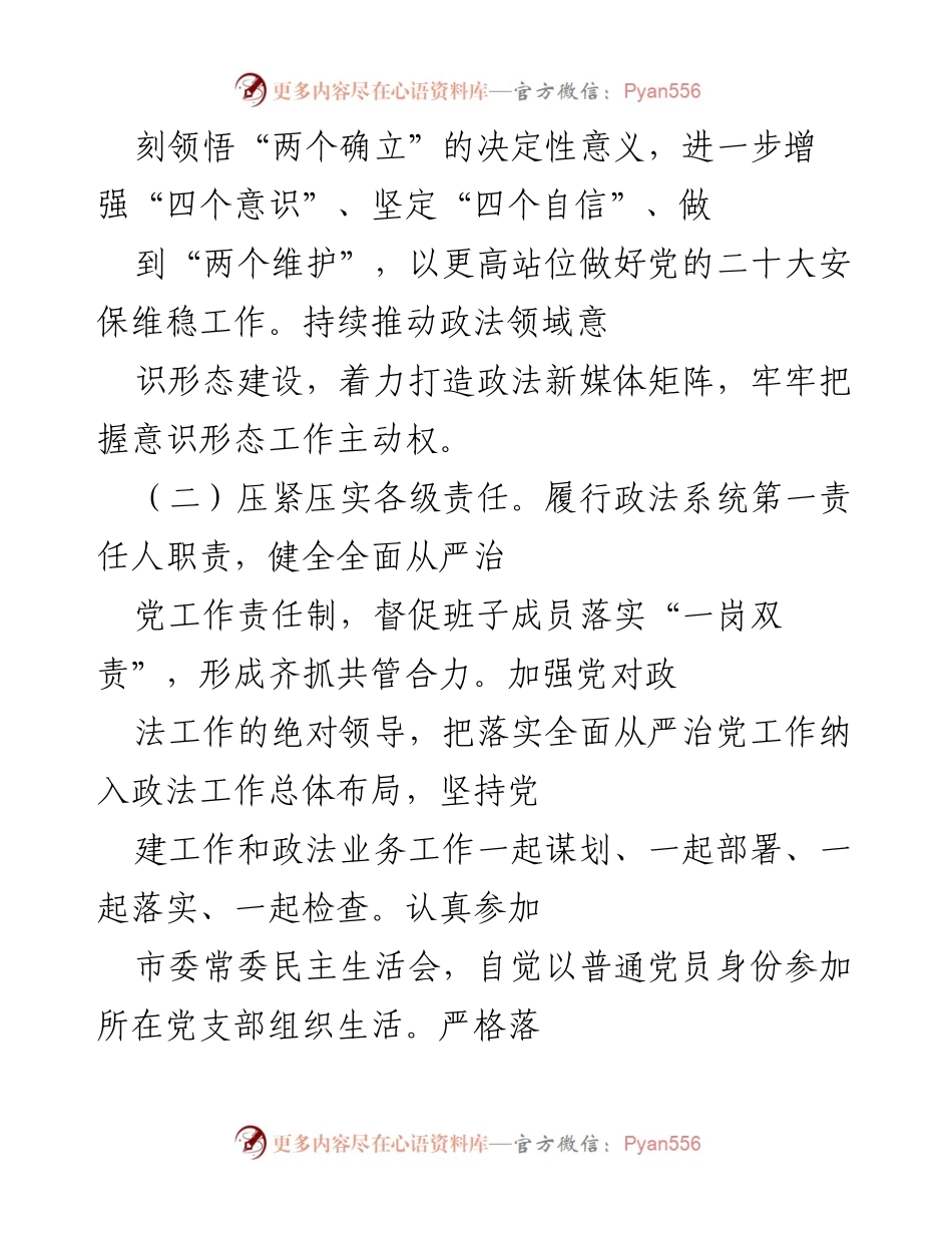 [工作总结] 政法委书记履职 - 2022年上半年全面从严治党责任落实工作总结报告.docx_第2页