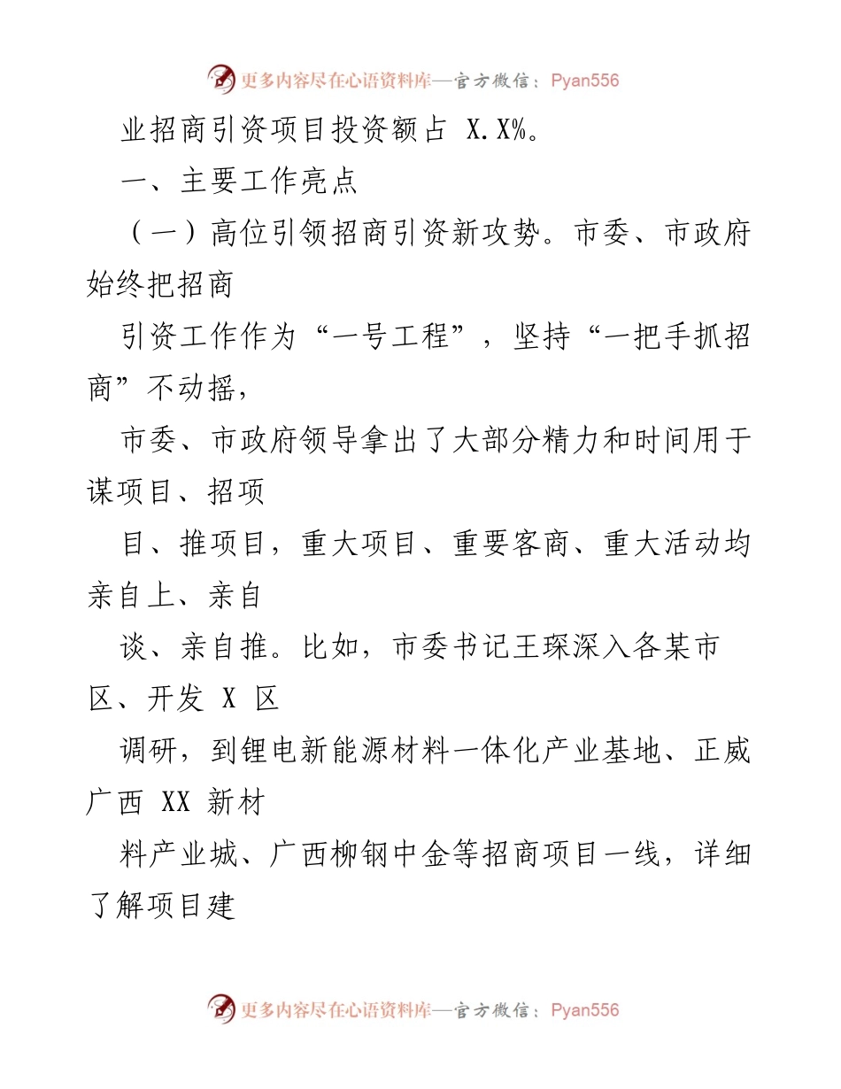 [工作总结] 招商引资工作会议 - 2023年X某市招商引资工作进展及成效总结.docx_第2页