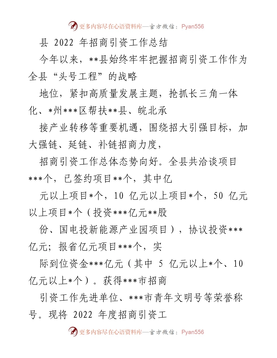 [工作总结] 招商引资 - 2022年度招商引资工作总结报告.docx_第1页