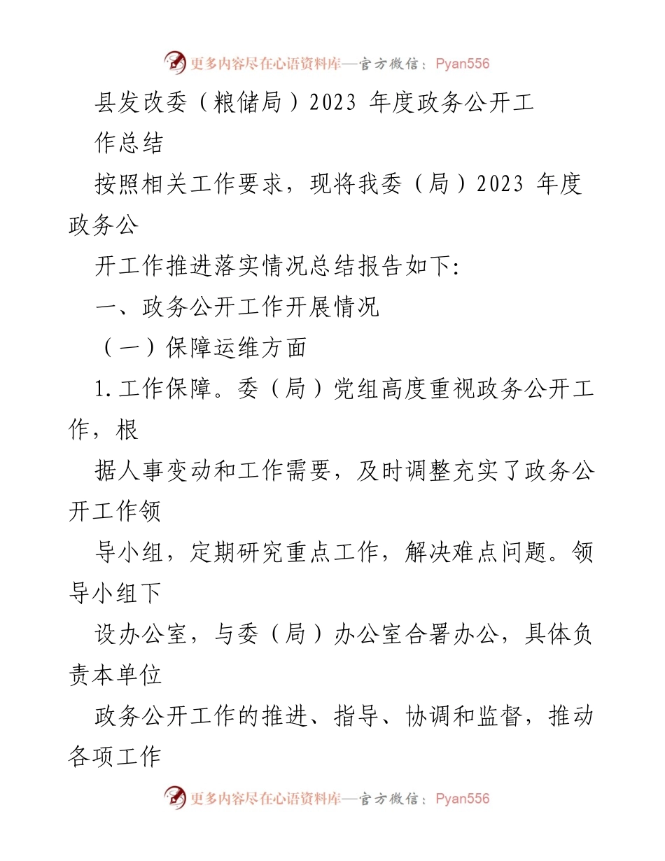 [工作总结] 政务公开 - 2023年度政务公开工作推进落实情况总结报告.docx_第1页