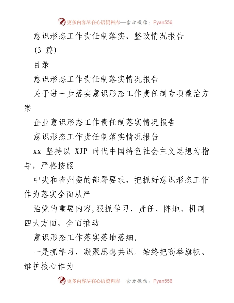 [工作总结] 意识形态工作 - 意识形态工作责任制落实与整改情况报告.docx_第1页