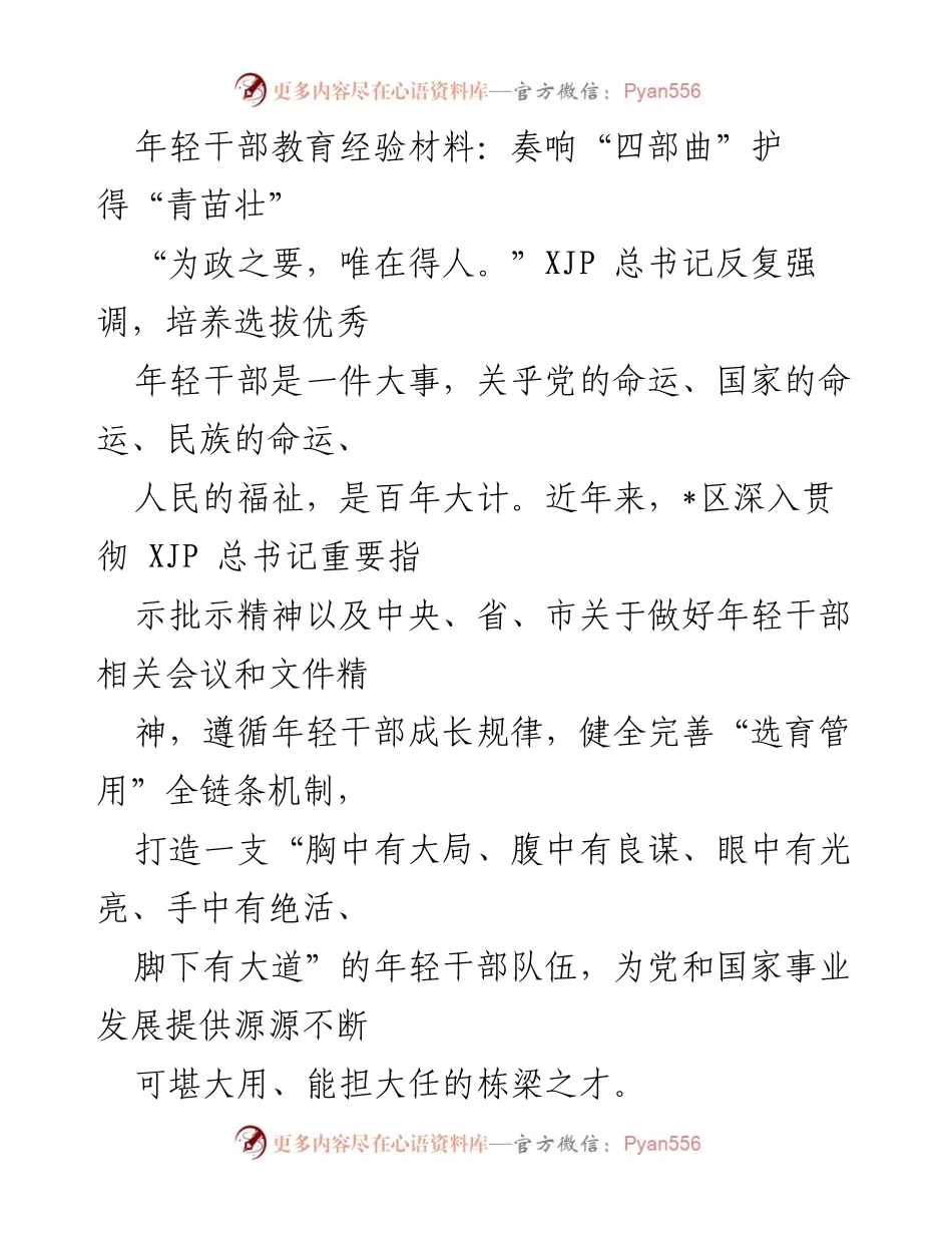 [工作总结] 年轻干部培养 - 构建年轻干部成长机制的实践探索.docx_第1页