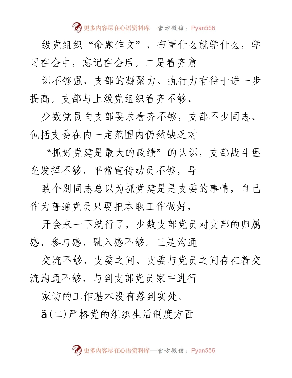 [工作总结] 支部政治生活 - 支部对照检查情况汇报及存在问题分析.docx_第2页