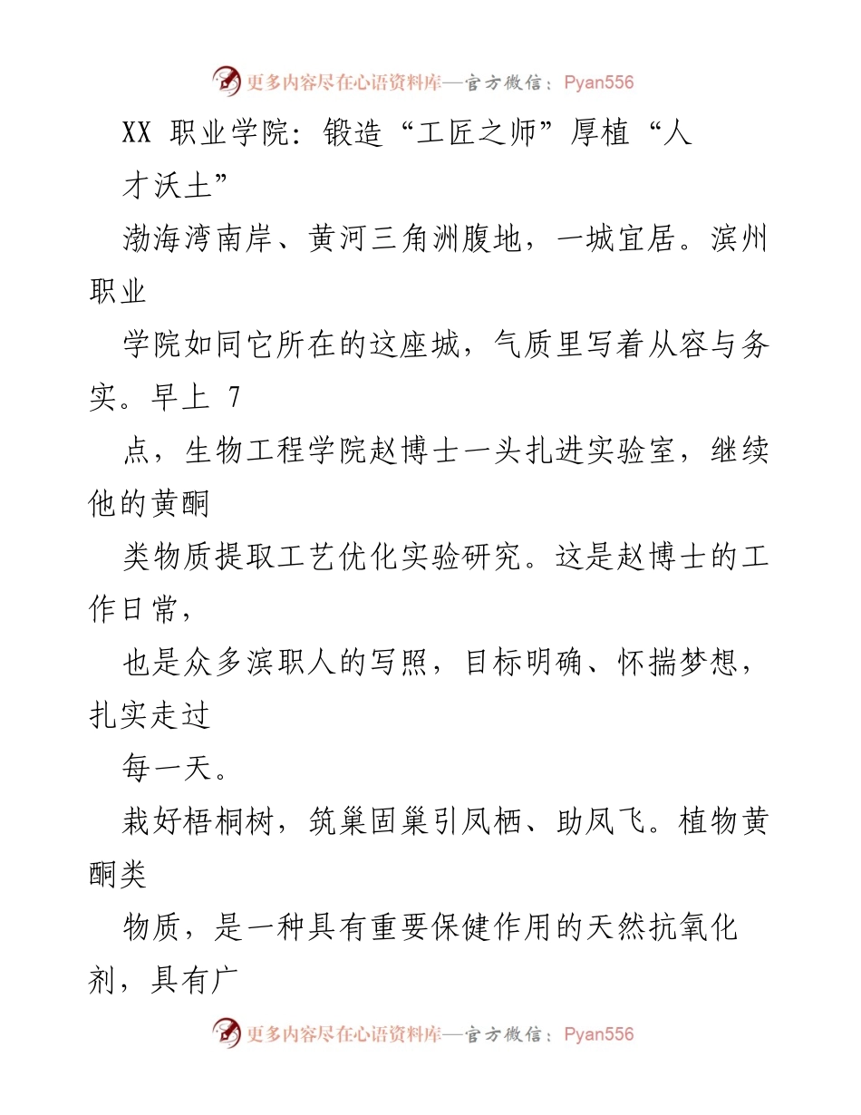 [工作总结] 教育改革 - 滨州职业学院：培养高水平“工匠之师”的实践与成就.docx_第1页
