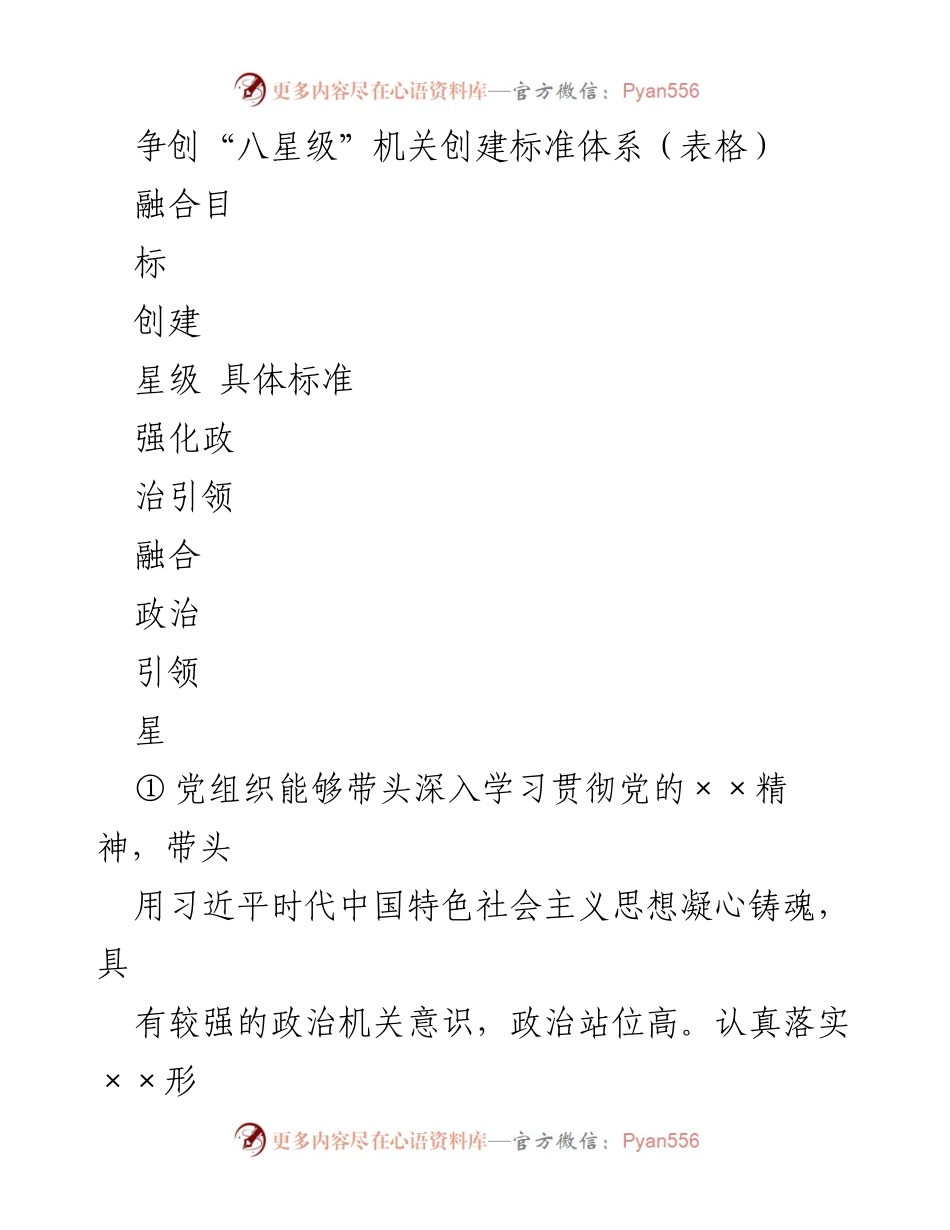[工作总结] 机关党建 - 争创“八星级”机关创建标准体系工作总结.docx_第1页