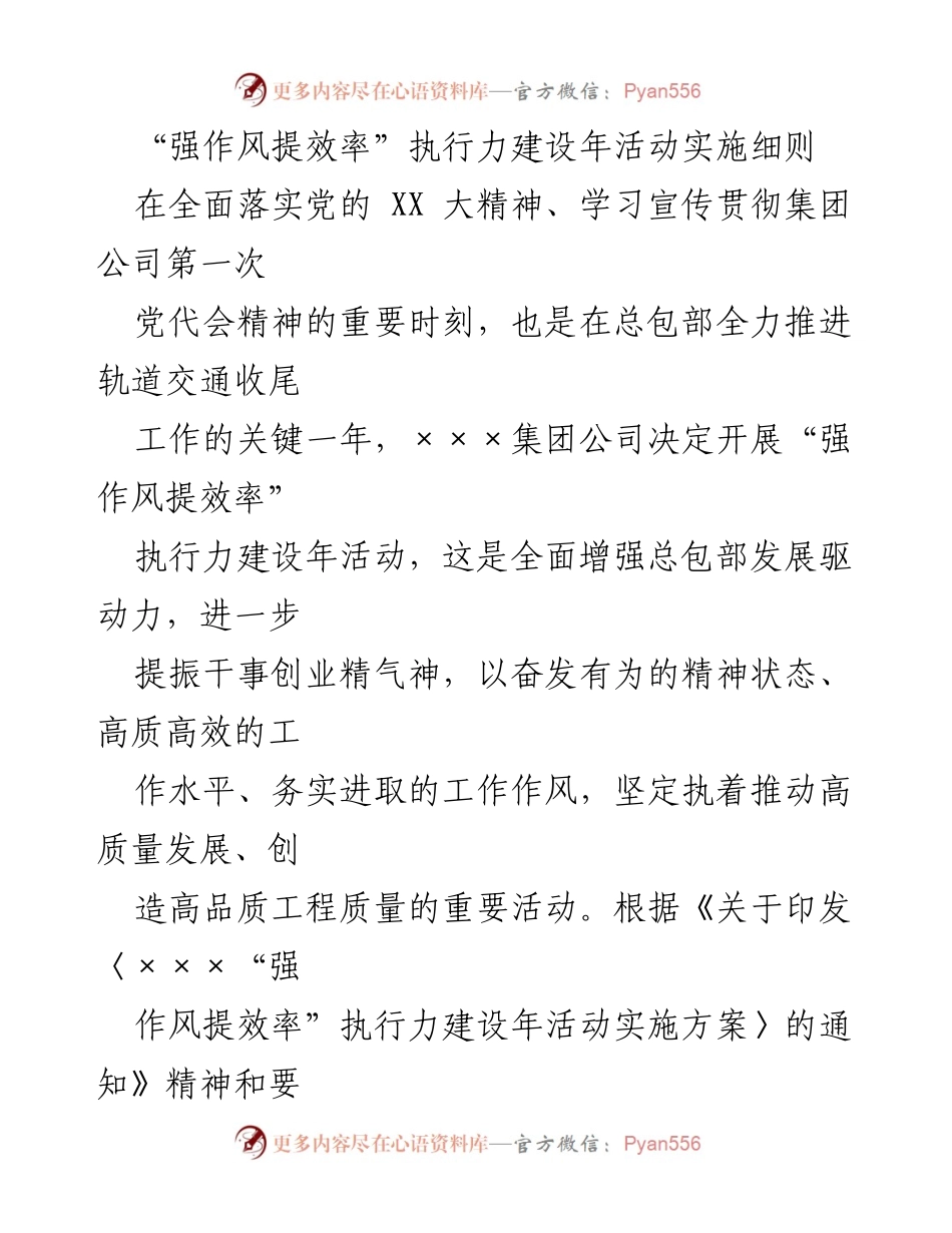 [工作总结] 执行力建设年活动 - 强化作风与效率：执行力建设年活动实施细则.docx_第1页