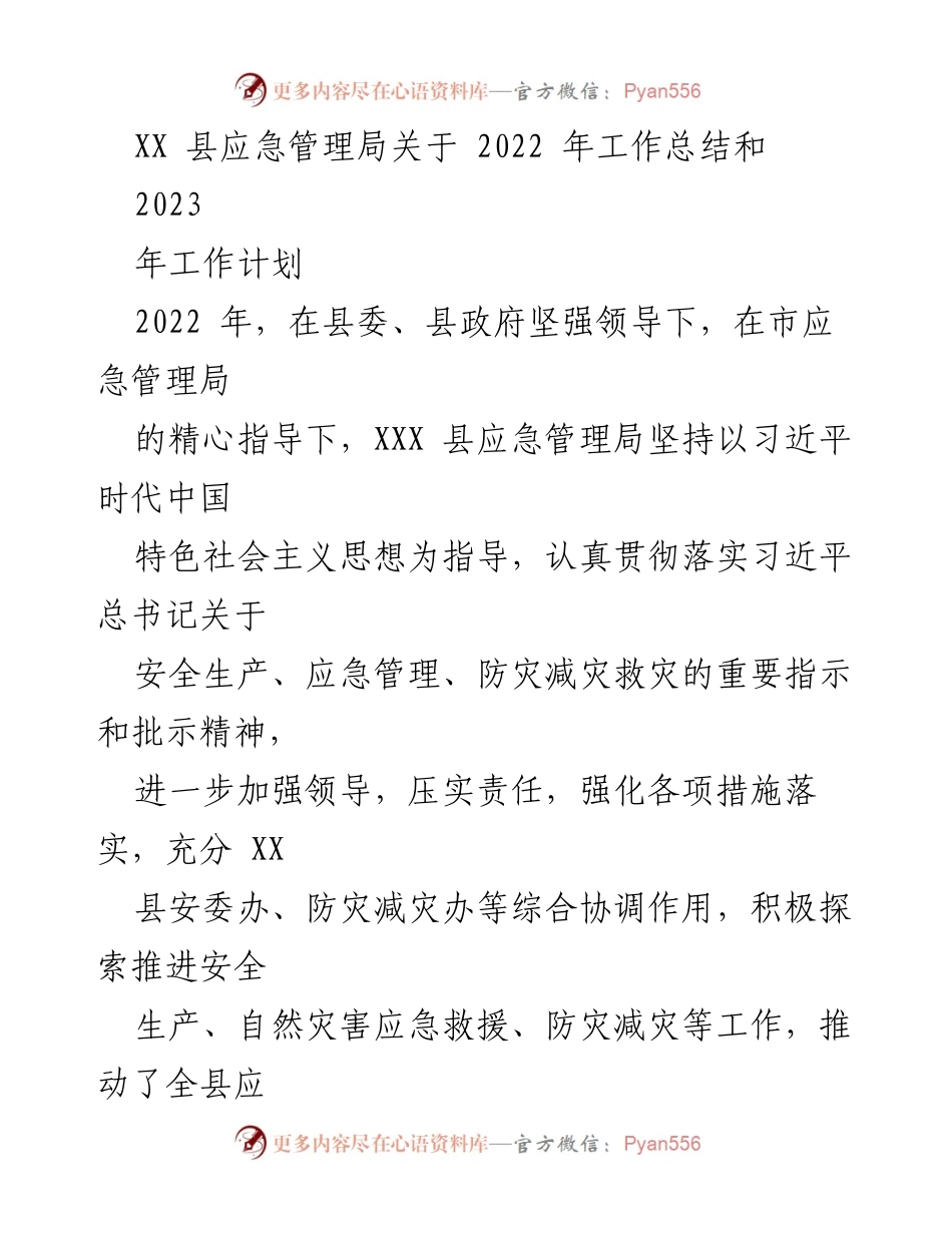 [工作总结] 应急管理局 - 2022年度工作总结与2023年工作计划报告.docx_第1页