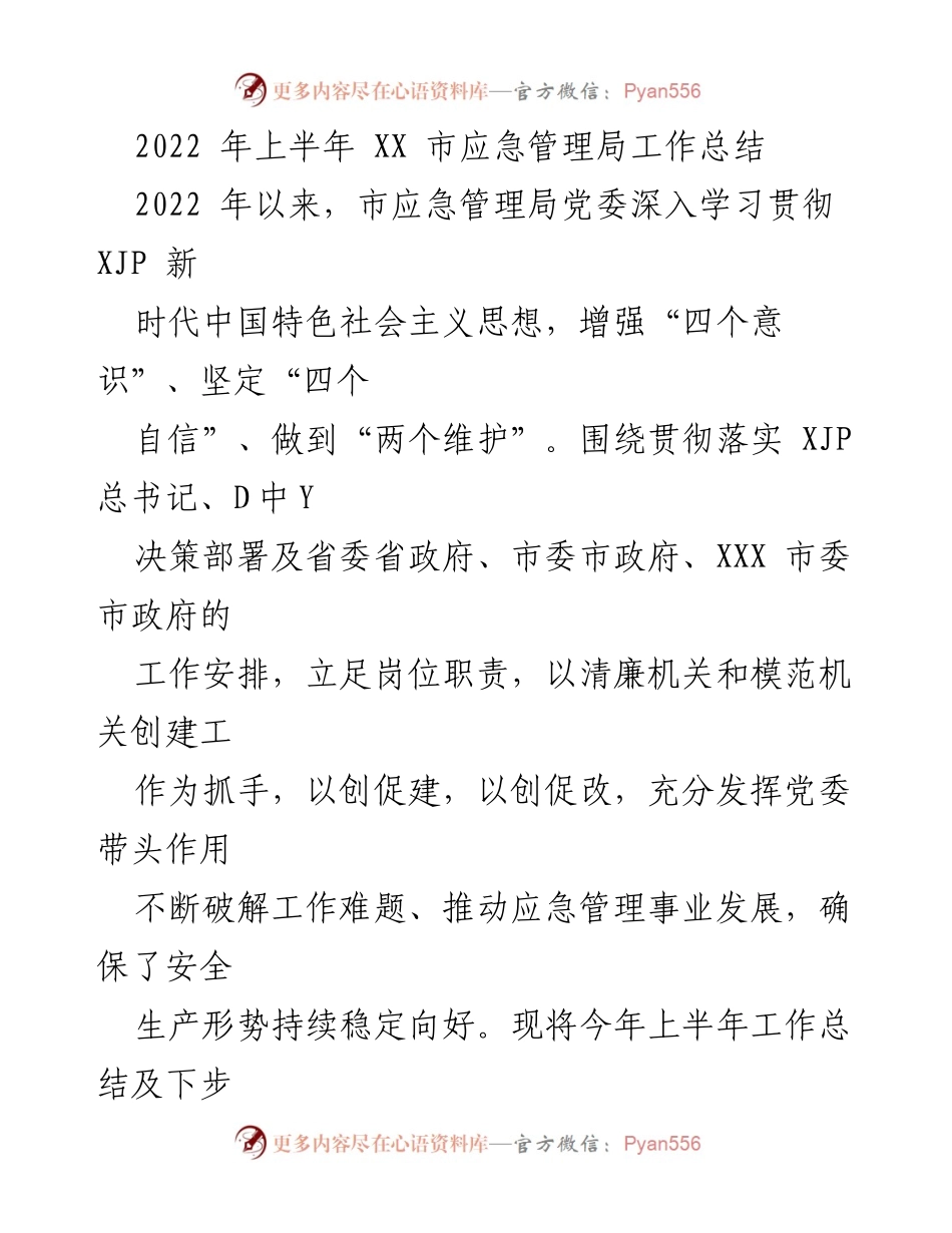 [工作总结] 应急管理局 - 2022年上半年应急管理局工作总结与展望.docx_第1页
