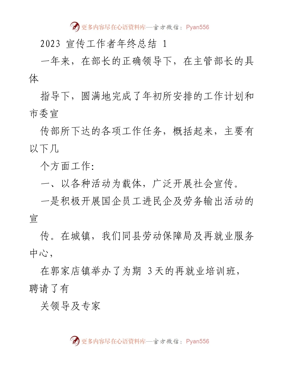 [工作总结] 年终总结 - 2023年宣传工作者年终总结报告.docx_第1页