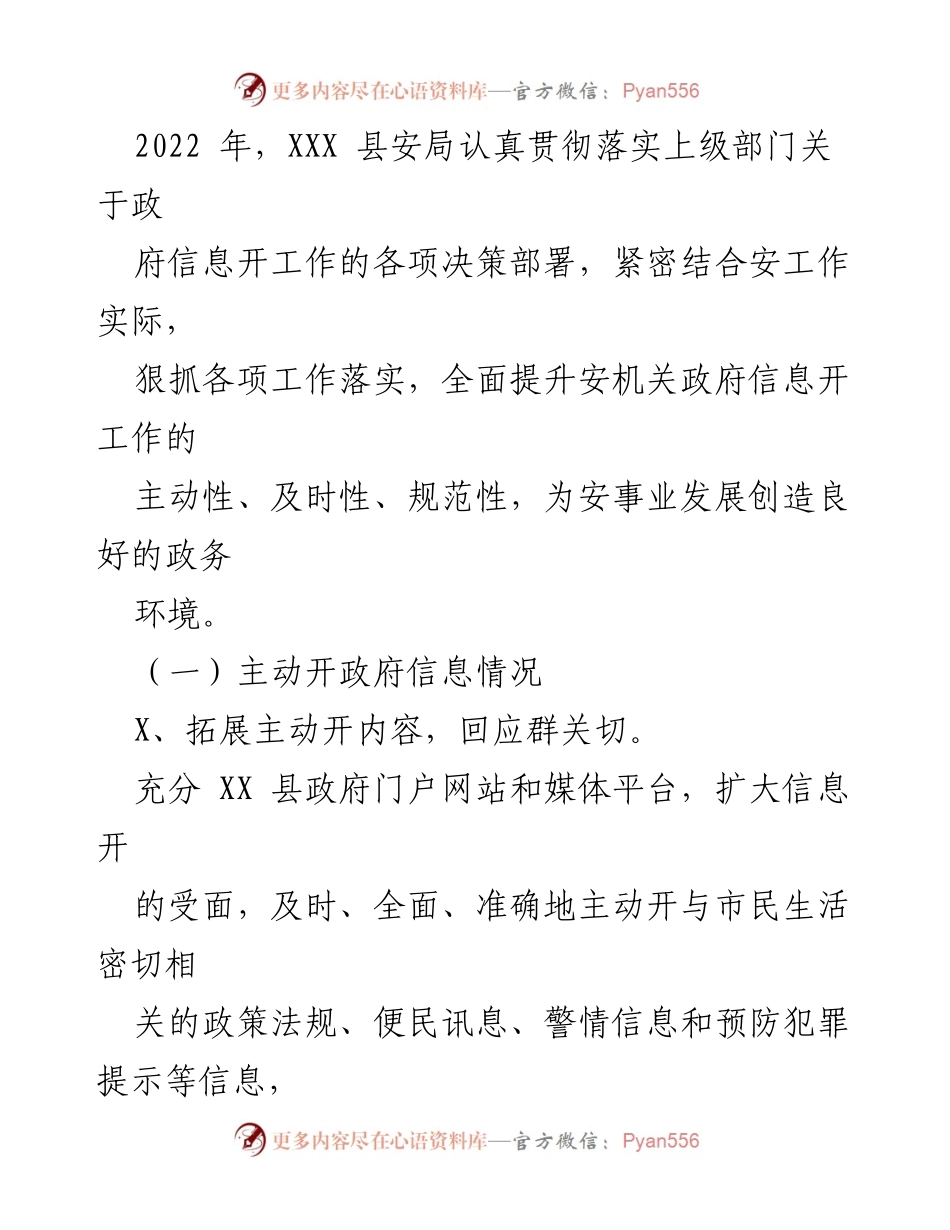 [工作总结] 政务信息公开 - XXX 县安局 2022 年政务信息公开工作总结.docx_第2页