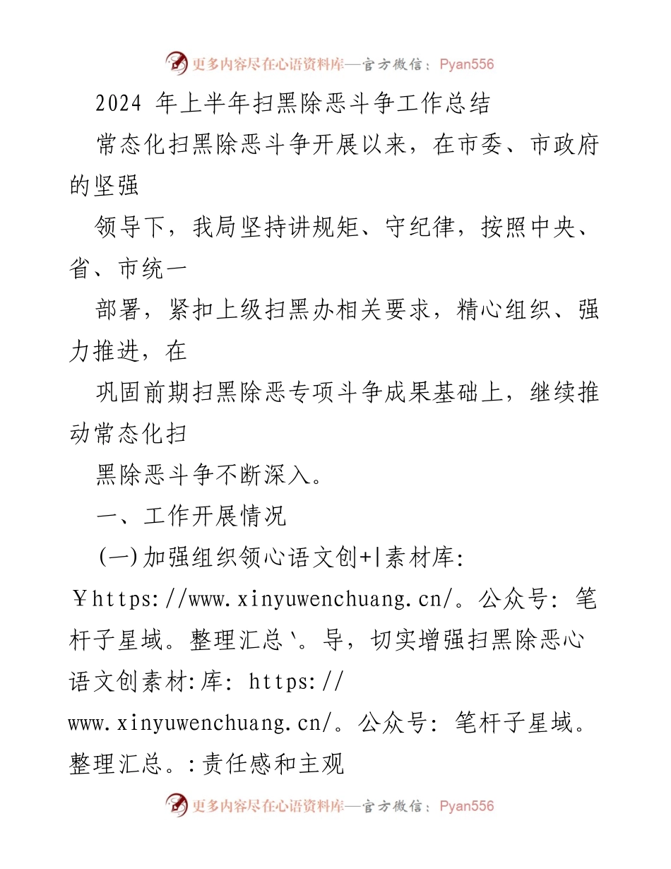 [工作总结] 扫黑除恶斗争 - 2024年上半年扫黑除恶斗争工作总结.docx_第1页