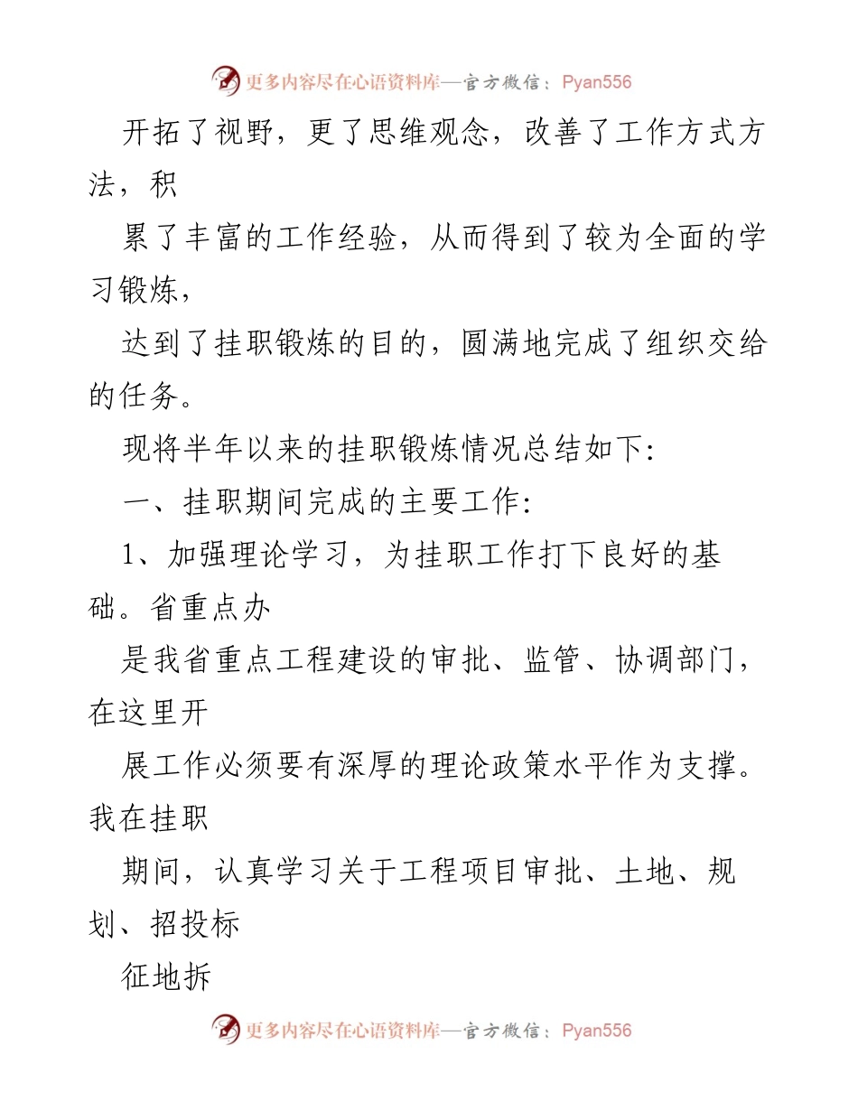 [工作总结] 挂职锻炼 - 半年挂职锻炼工作总结与经验分享.docx_第2页