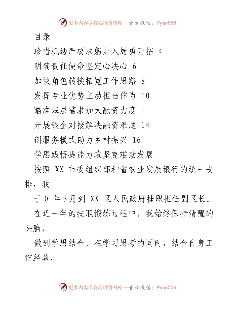 [工作总结] 挂职锻炼总结与金融服务发展报告.docx_第1页