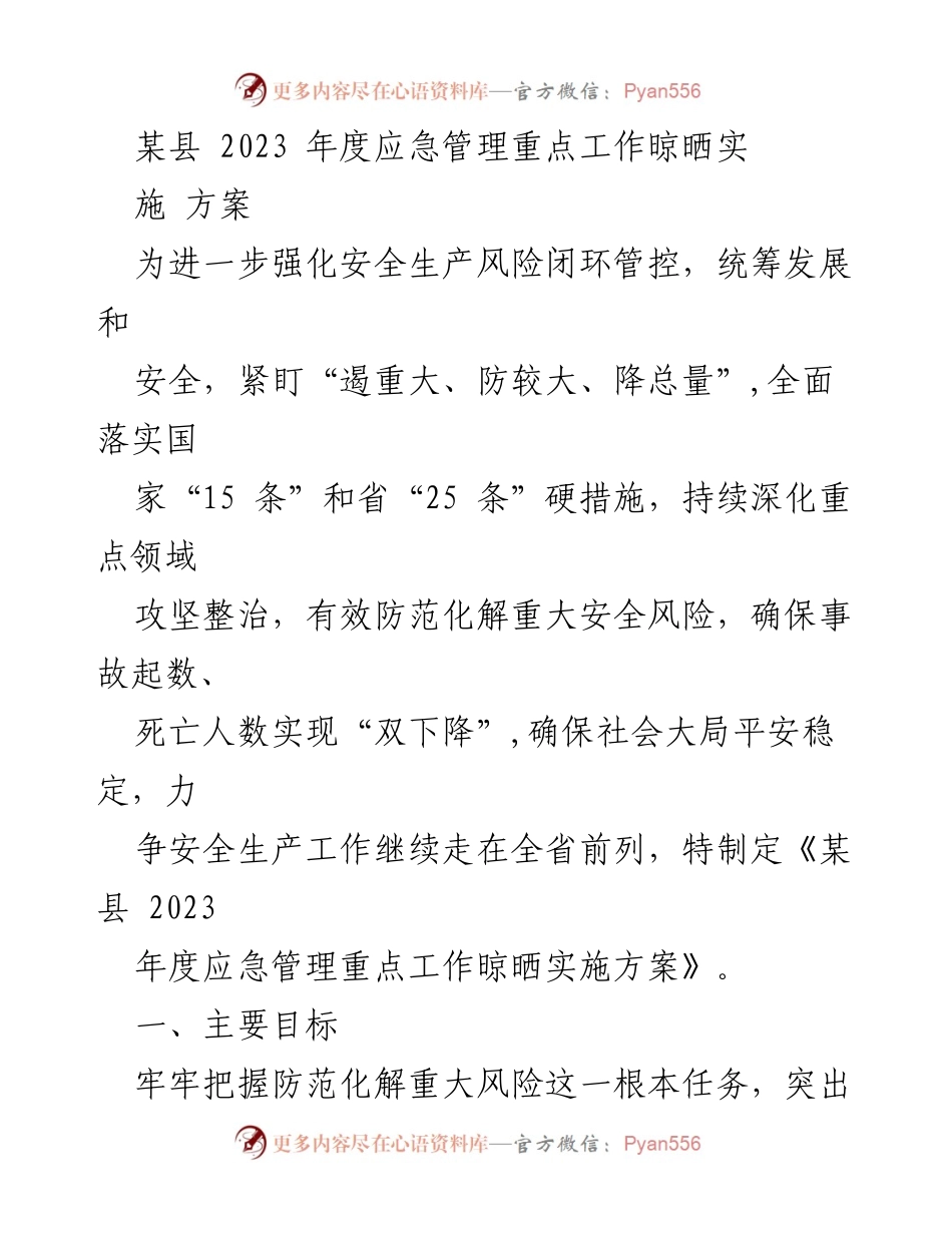 [工作总结] 应急管理 - 某县2023年度应急管理重点工作实施方案总结.docx_第1页