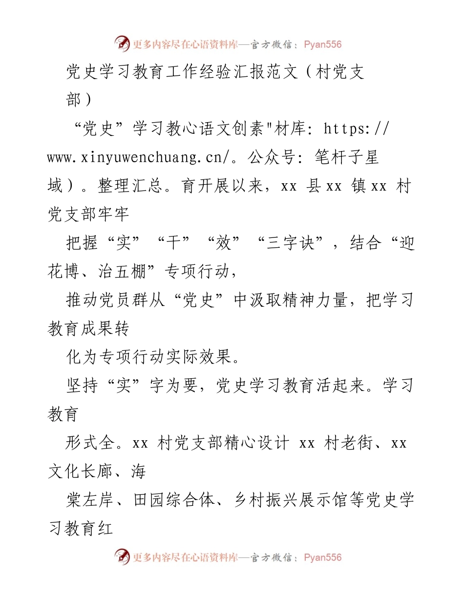 [工作总结] 村党支部 - 党史学习教育与专项行动的实践经验总结.docx_第1页