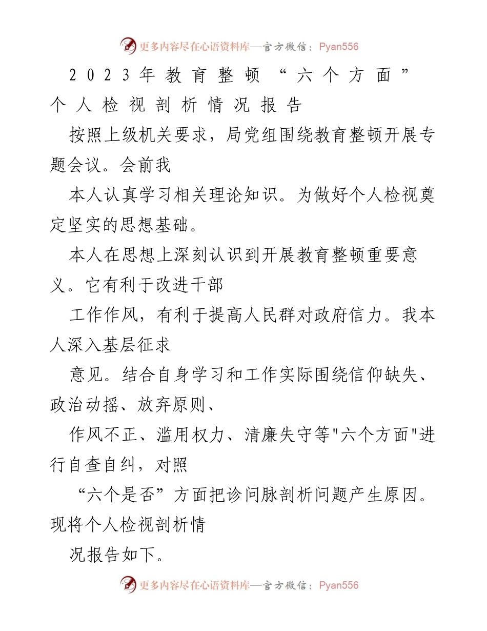 [工作总结] 教育整顿 - 2023年个人检视剖析报告.docx_第1页