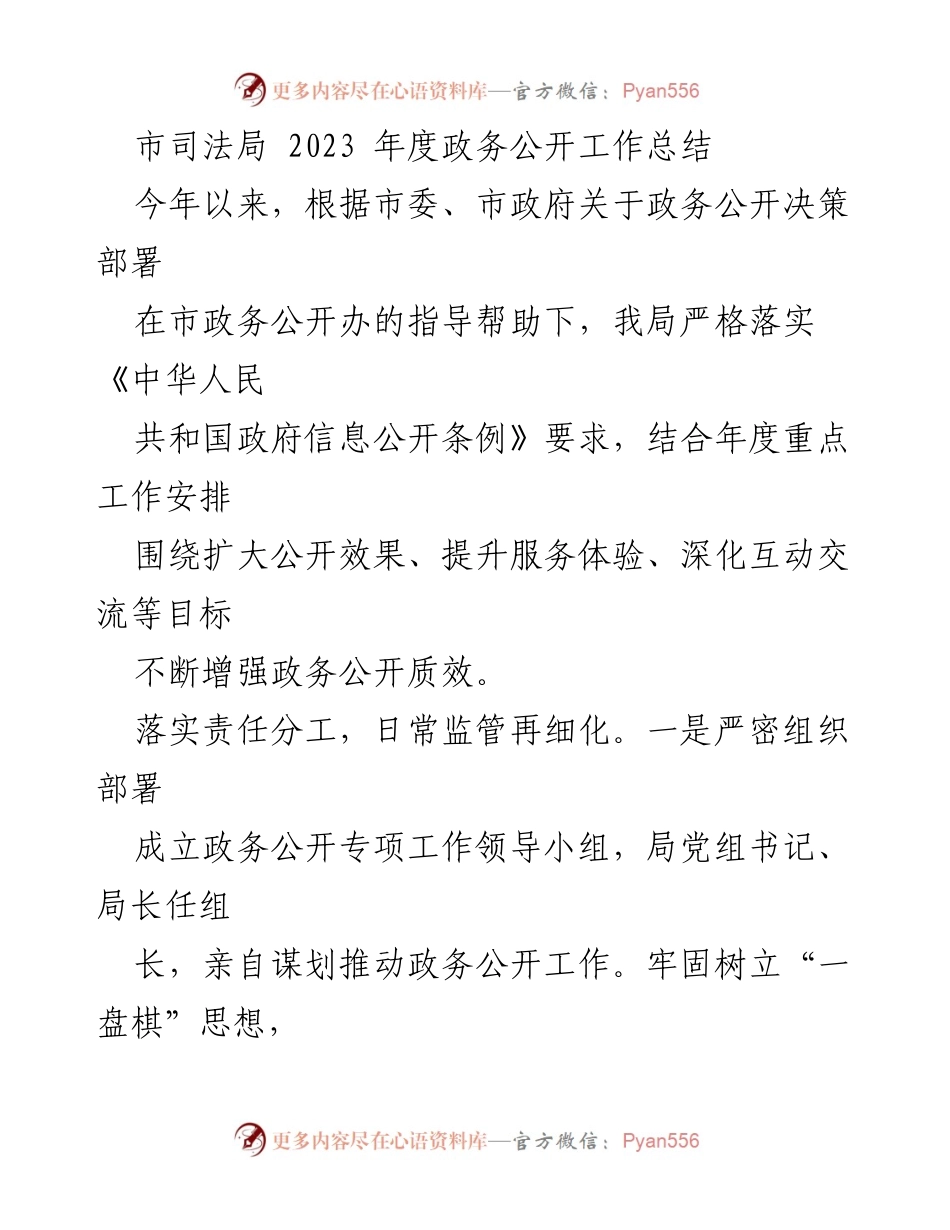 [工作总结] 政务公开 - 市司法局2023年度政务公开工作总结.docx_第1页