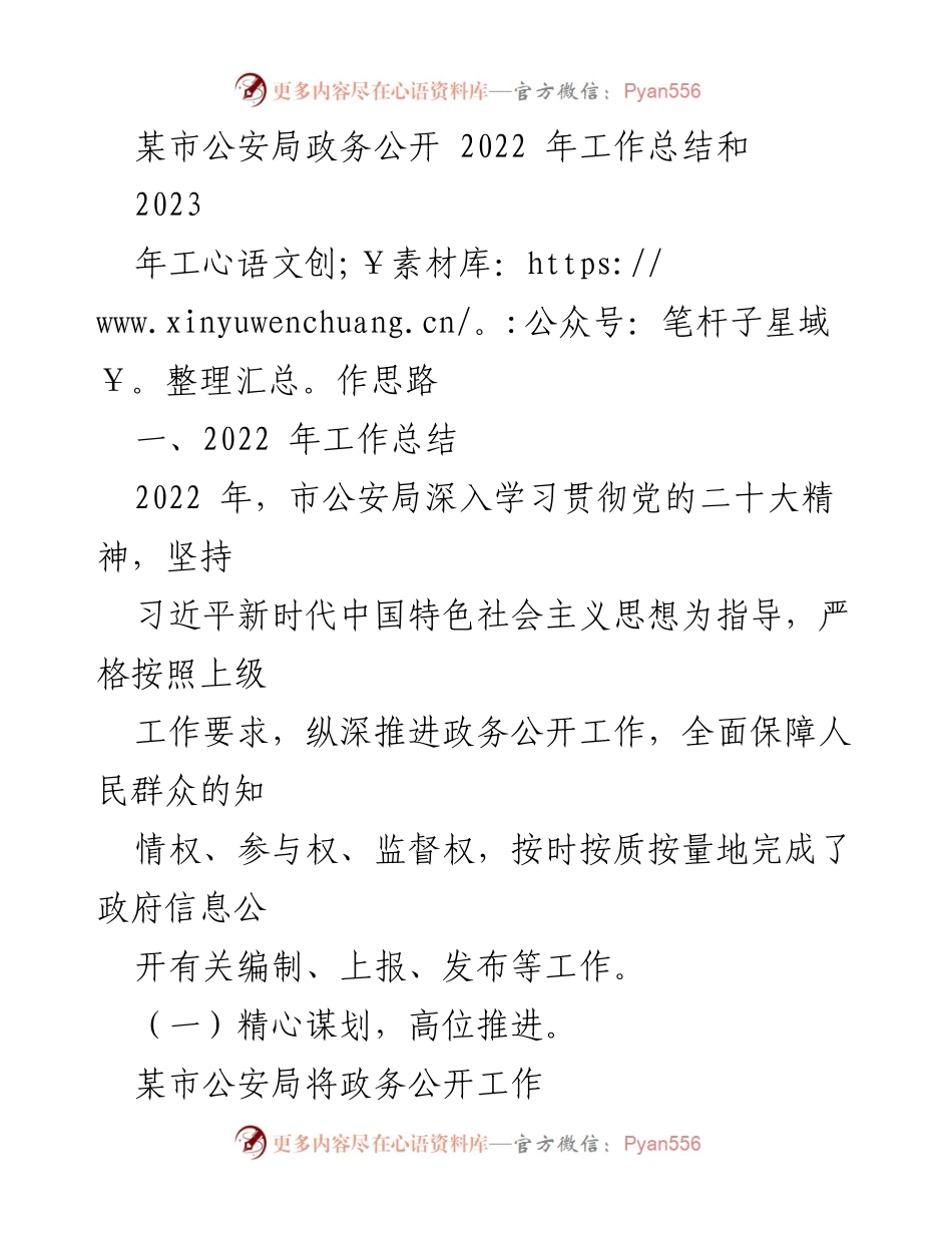 [工作总结] 政务公开 - 2022年市公安局政务公开工作总结与2023年工作思路.docx_第1页
