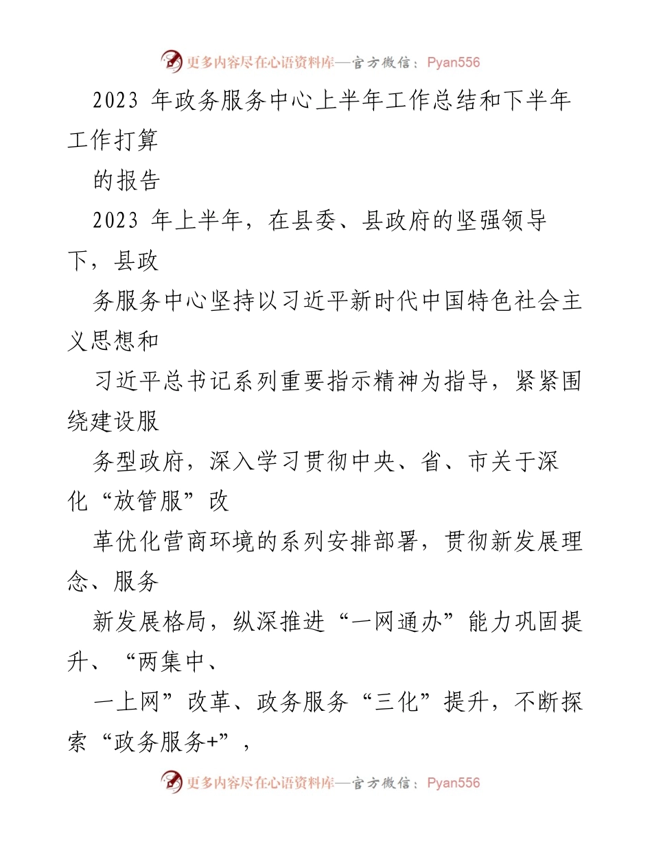[工作总结] 政务服务中心 - 2023年上半年工作总结与下半年计划.docx_第1页