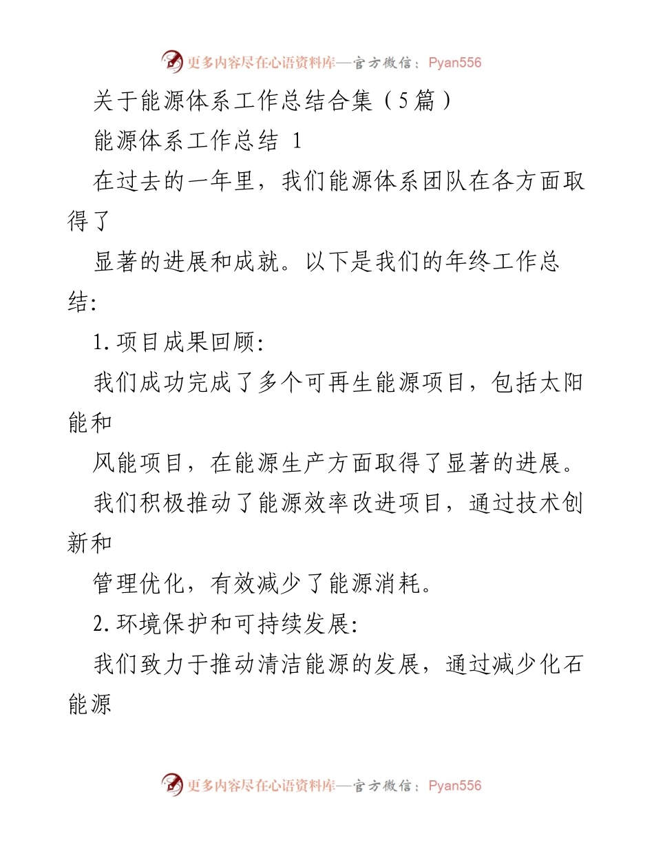 [工作总结] 年度总结 - 能源体系工作成就与展望.docx_第1页