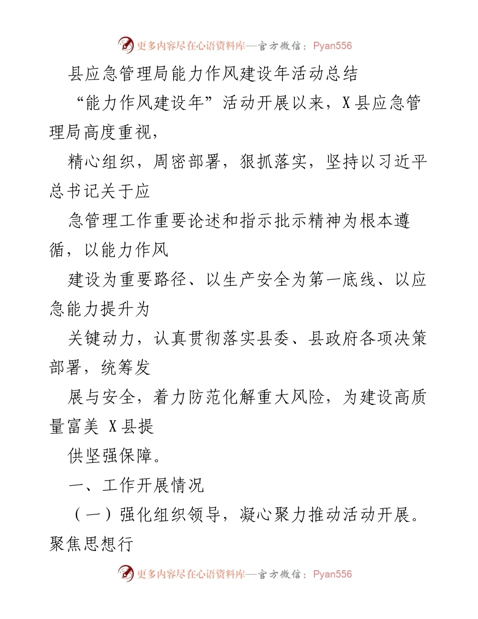 [工作总结] 应急管理局 - 能力作风建设年活动总结_1.docx_第1页