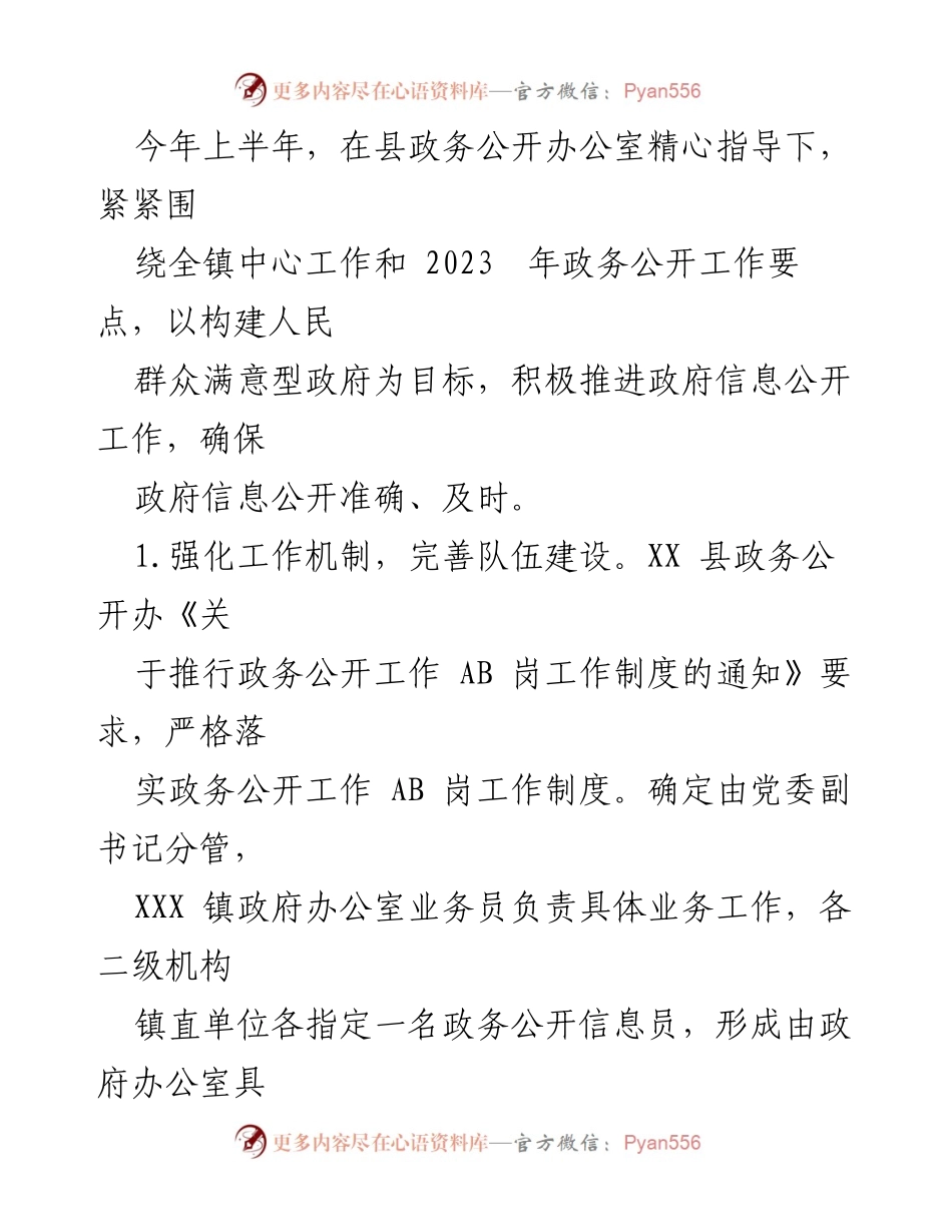 [工作总结] 政务信息公开 - 2023年上半年XXX镇政务信息公开工作总结.docx_第2页