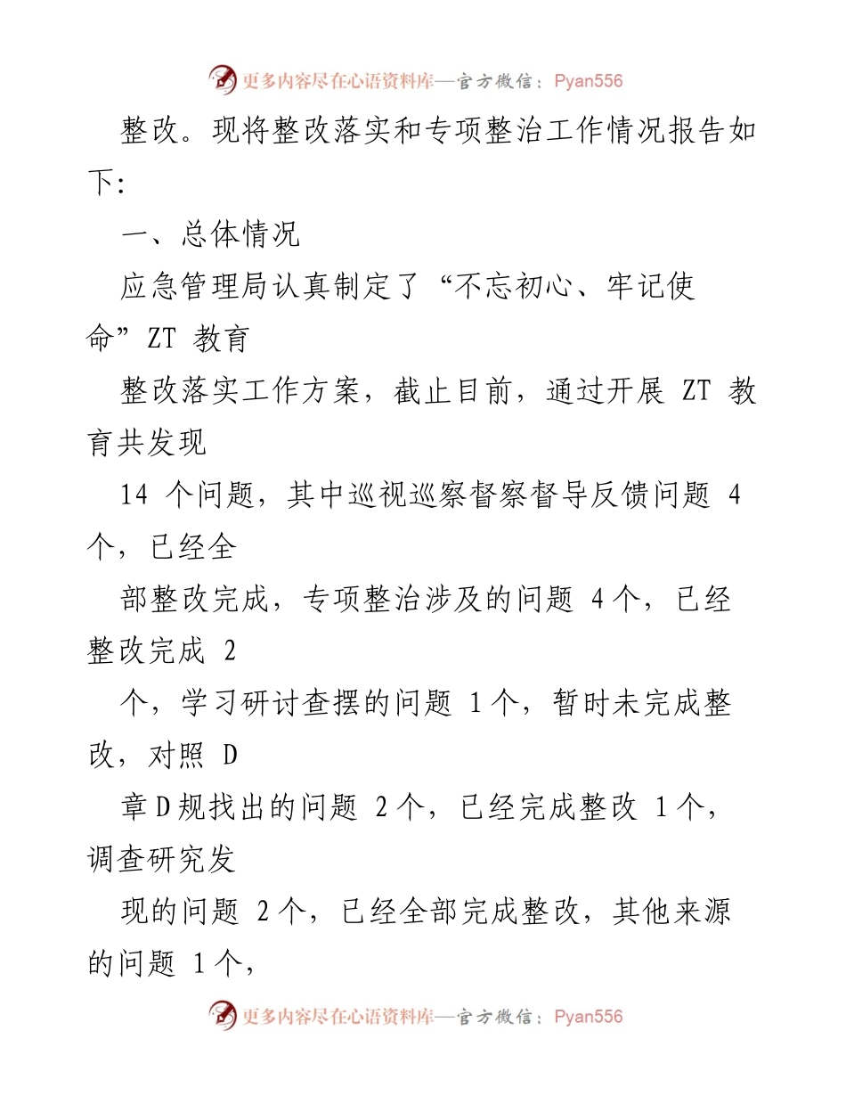 [工作总结] 应急管理局 - “不忘初心、牢记使命”ZT教育整改落实和专项整治工作情况报告.docx_第2页