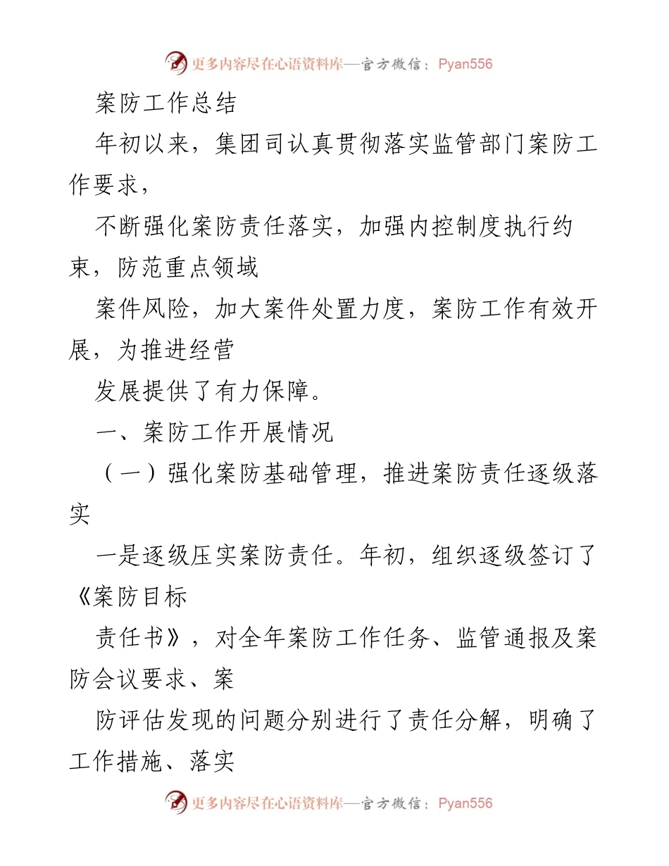 [工作总结] 年度案防工作 - 强化案防责任与制度执行，保障经营发展.docx_第1页