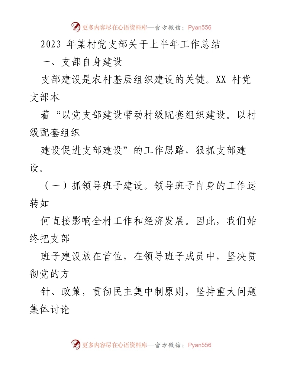 [工作总结] 村党支部 - 2023年上半年工作总结报告.docx_第1页