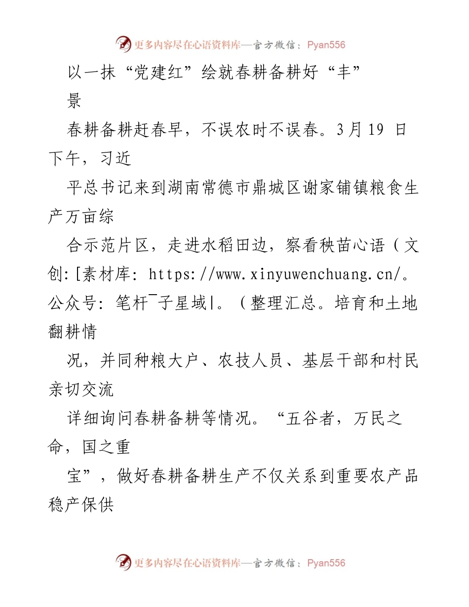 [工作总结] 春耕备耕 - 党建引领春耕备耕，助力粮食生产安全.docx_第1页
