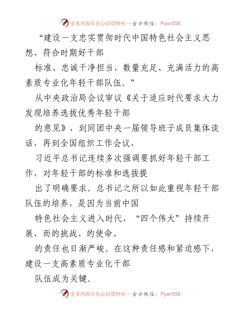 [工作总结] 年轻干部培养 - 加强年轻干部队伍建设的措施与实践.docx_第1页