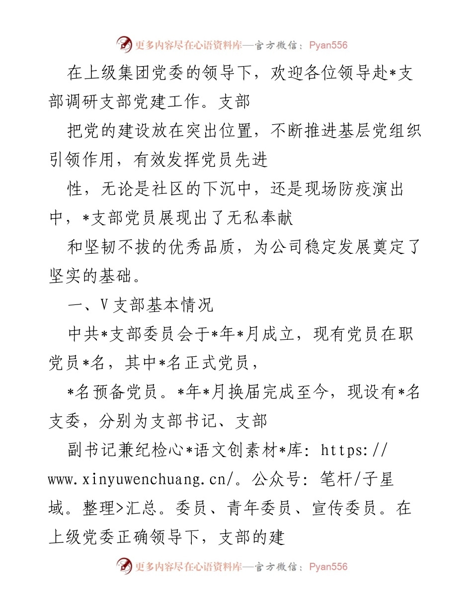 [工作总结] 支部党建调研 - 加强党建工作，展现党员先锋模范作用.docx_第1页