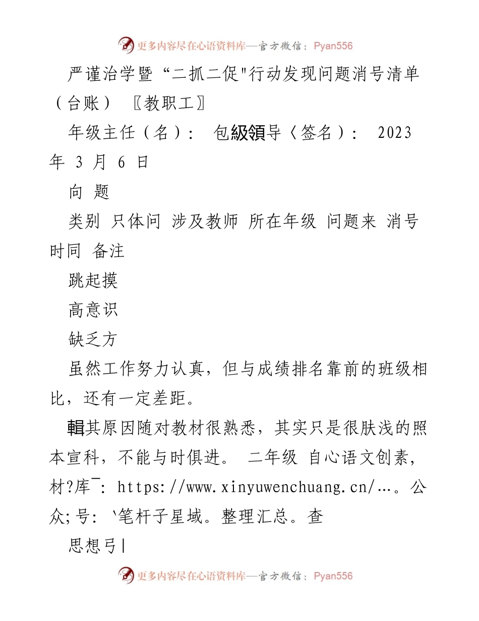 [工作总结] 教职工会议 - 严谨治学与“二抓二促”行动问题清单分析.docx_第1页