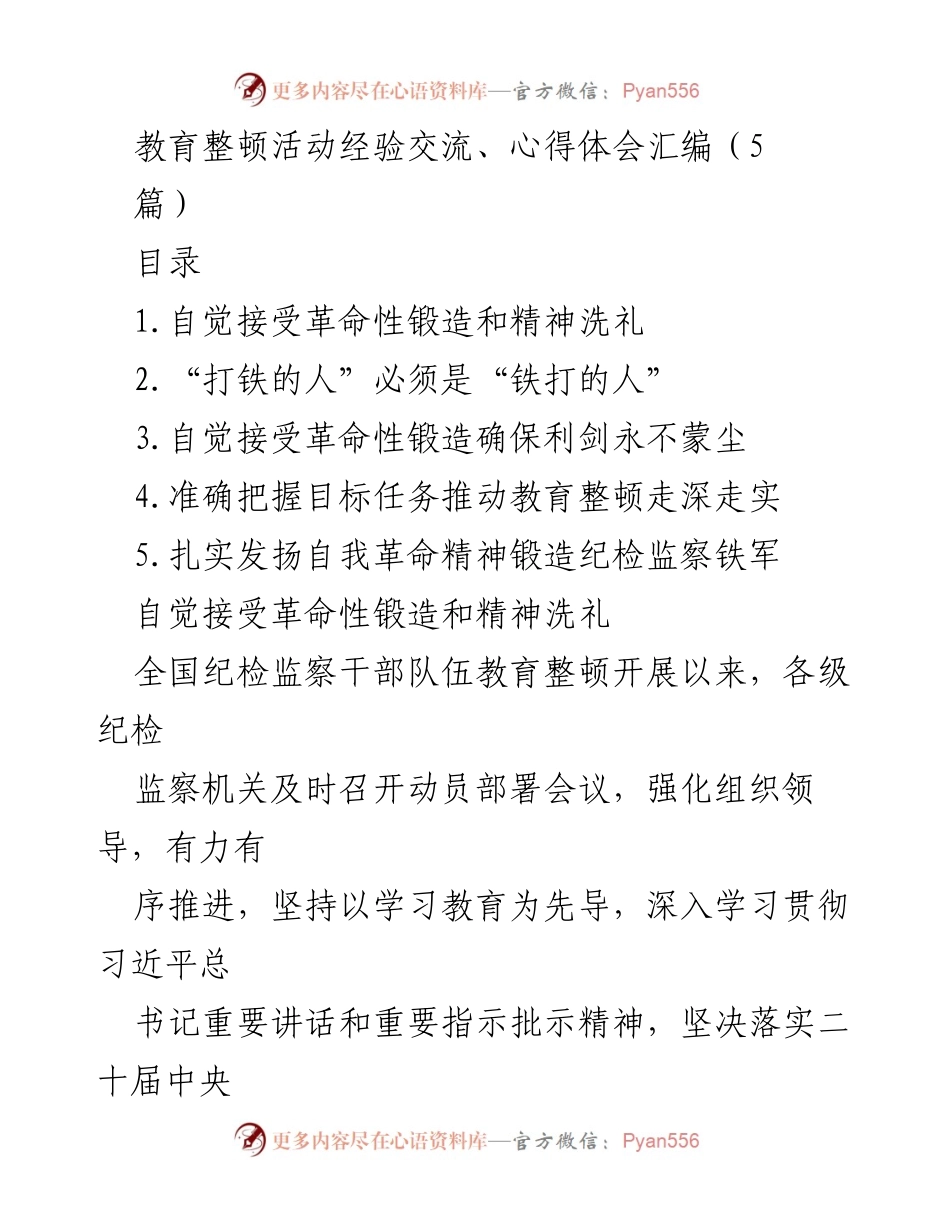 [工作总结] 教育整顿活动 - 深化教育整顿，锻造纪检监察铁军的实践经验分享.docx_第1页