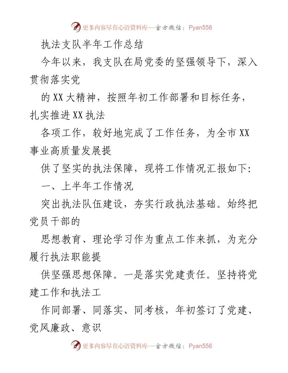 [工作总结] 执法支队 - 上半年执法工作成效与提升措施总结.docx_第1页