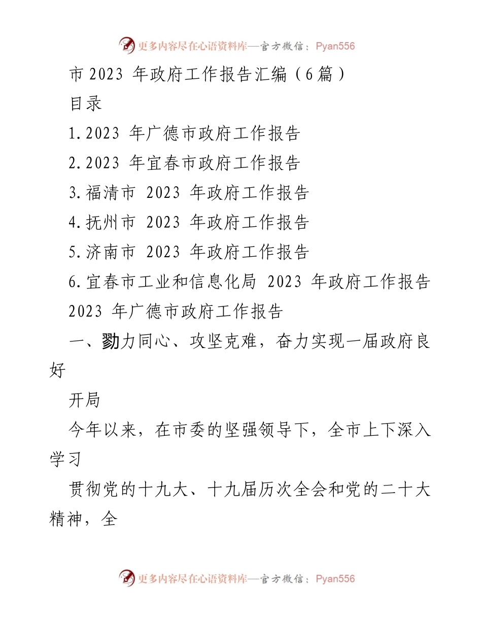 [工作总结] 政府工作报告 - 2023年地方政府工作报告汇编.docx_第1页