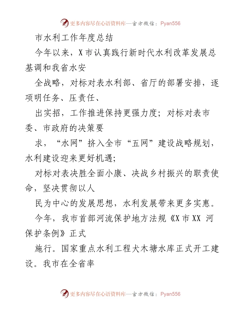 [工作总结] 年度水利工作总结 - X市2023年度水利工作总结报告.docx_第1页