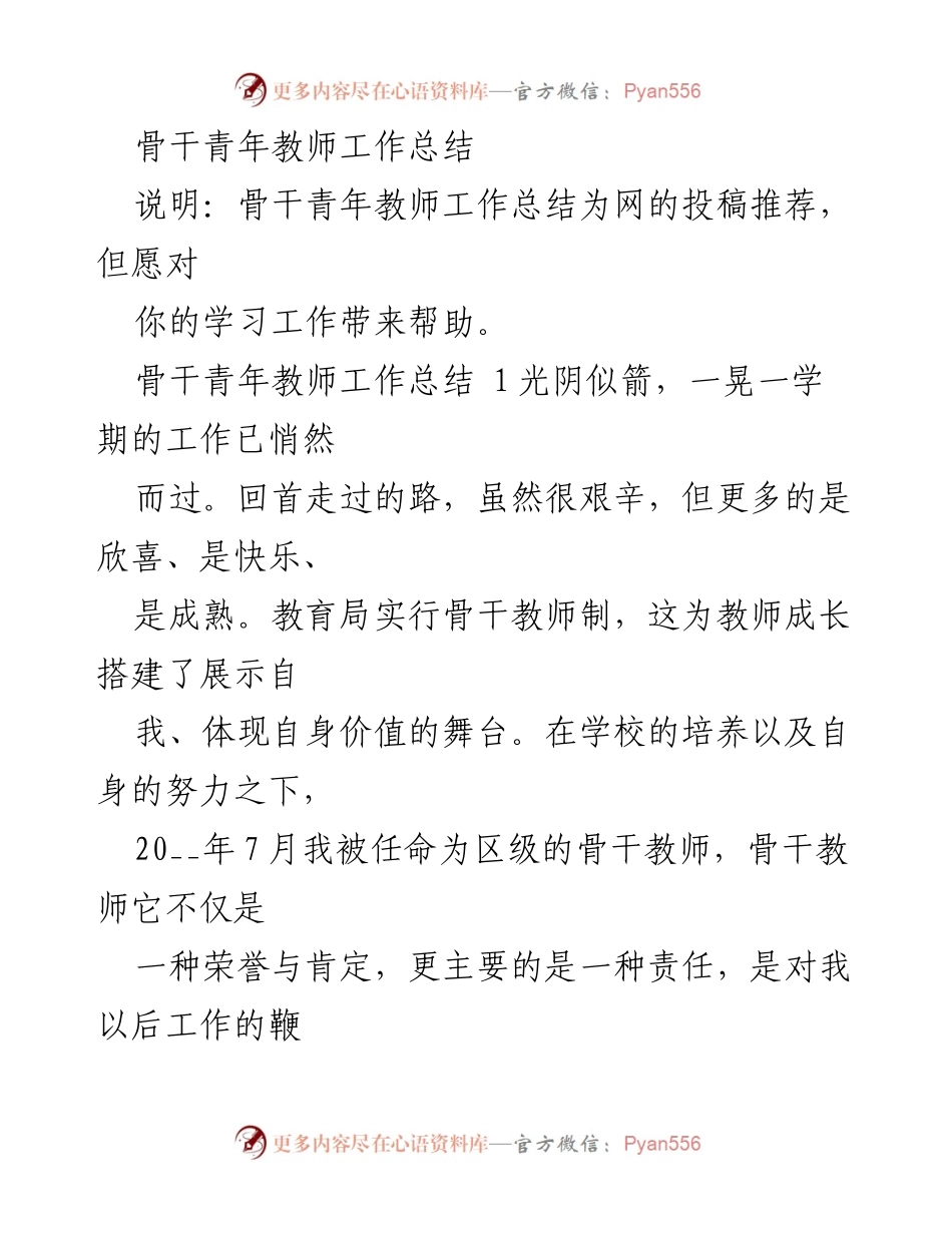 [工作总结] 教师成长 - 骨干青年教师的成长与责任总结.docx_第1页