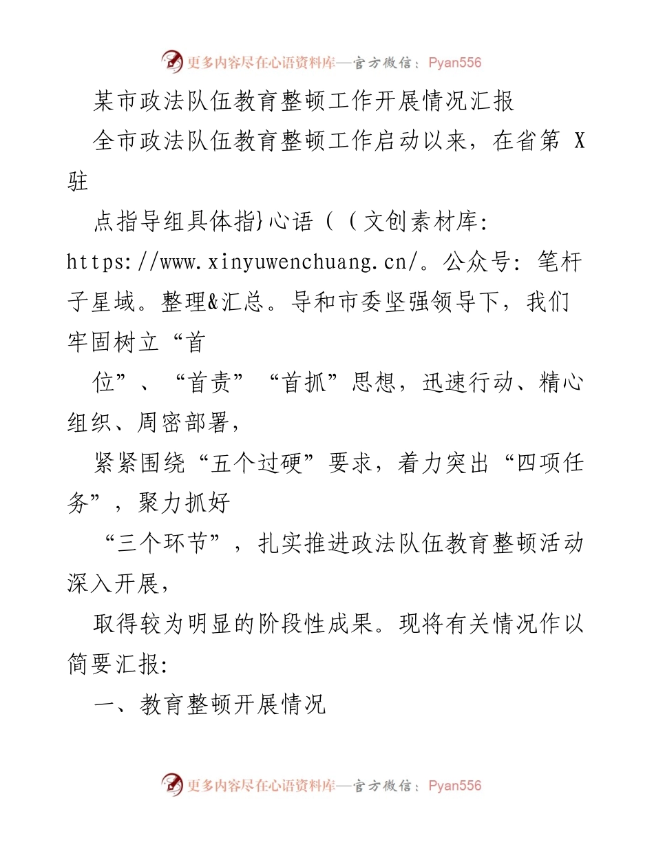 [工作总结] 政法队伍教育整顿 - 某市政法队伍教育整顿工作开展情况汇报_1.docx_第1页