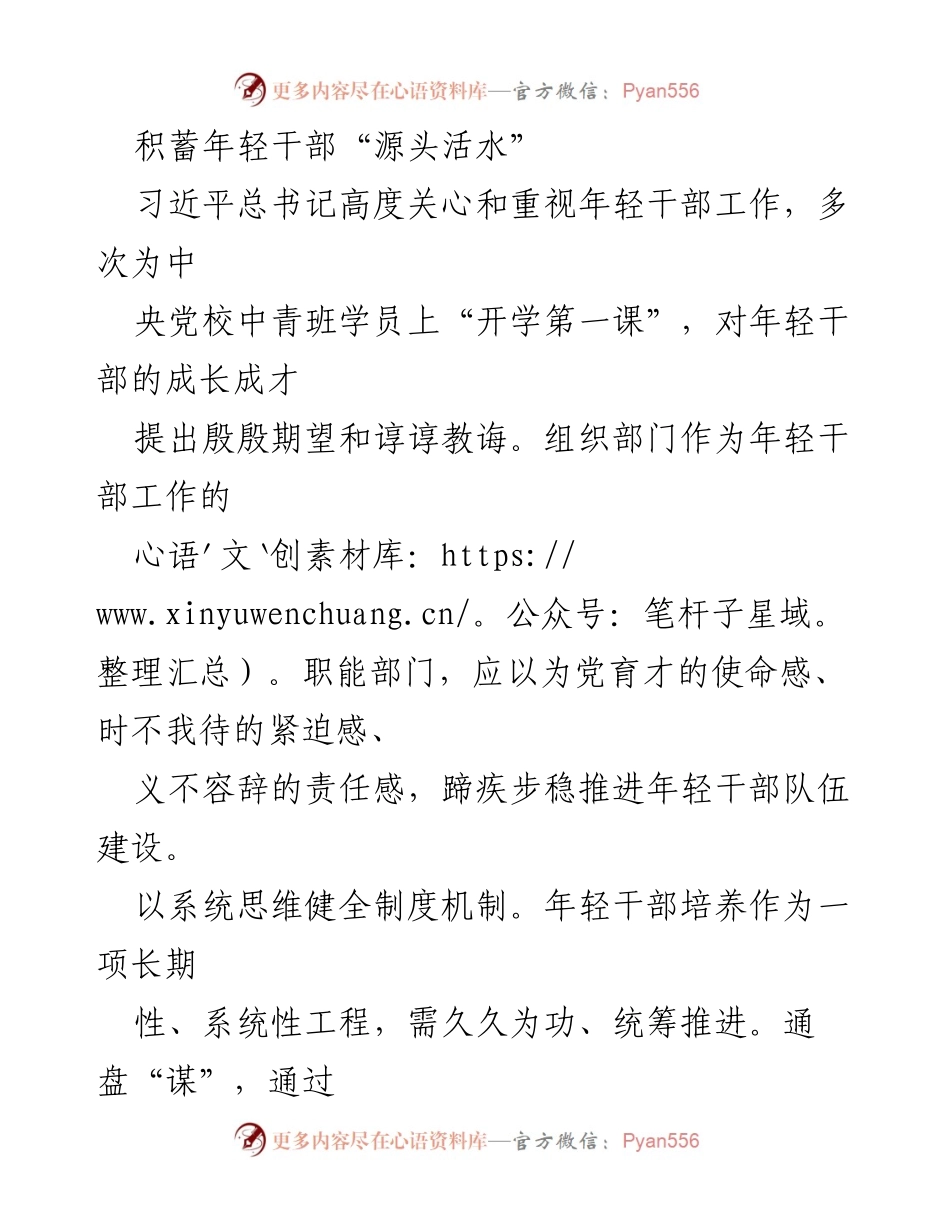[工作总结] 年轻干部培养 - 积蓄年轻干部“源头活水”.docx_第1页