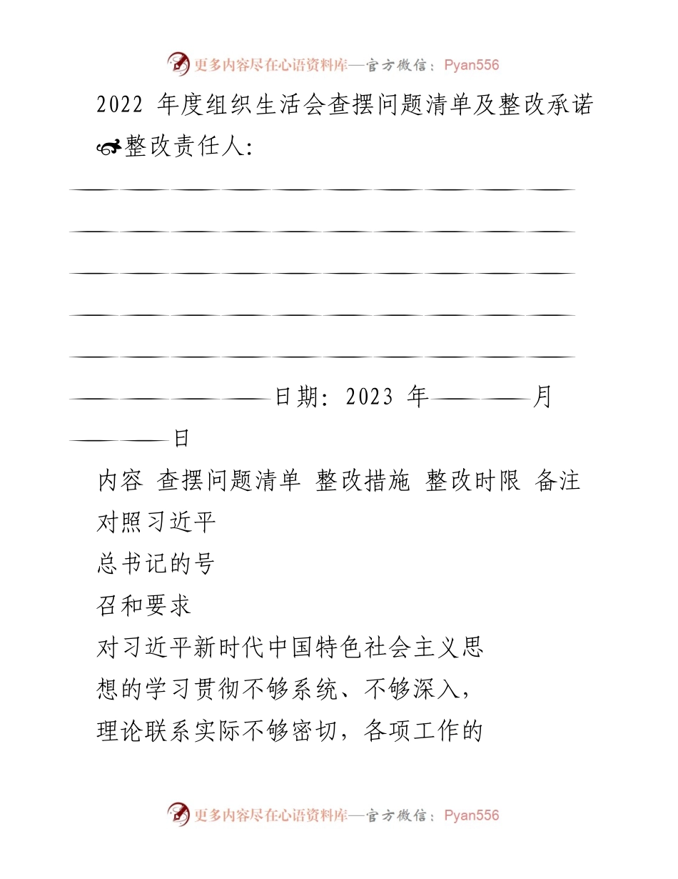 [工作总结] 组织生活会 - 2022年度问题查摆与整改承诺总结_1.docx_第1页