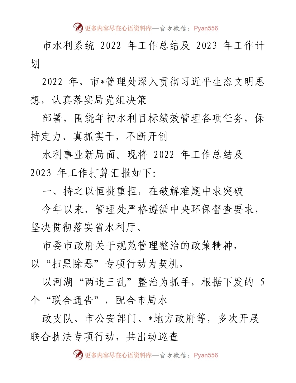 [工作总结] 水利系统 - 2022年工作总结及2023年工作计划.docx_第1页