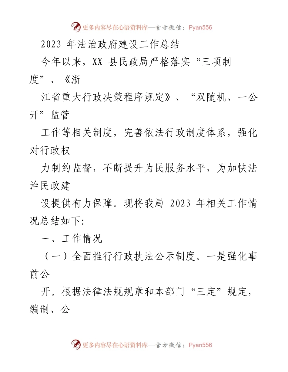 [工作总结] 法治政府建设 - 2023年法治政府建设工作总结报告_1.docx_第1页
