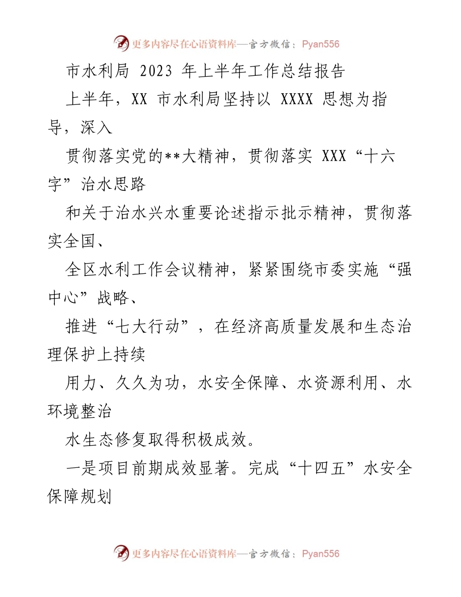 [工作总结] 水利局 - 2023年上半年水利工作总结报告.docx_第1页