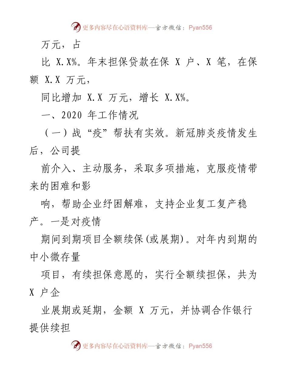 [工作总结] 某市潇湘融资担保有限公司 - 2020年工作总结与2021年工作计划.docx_第2页