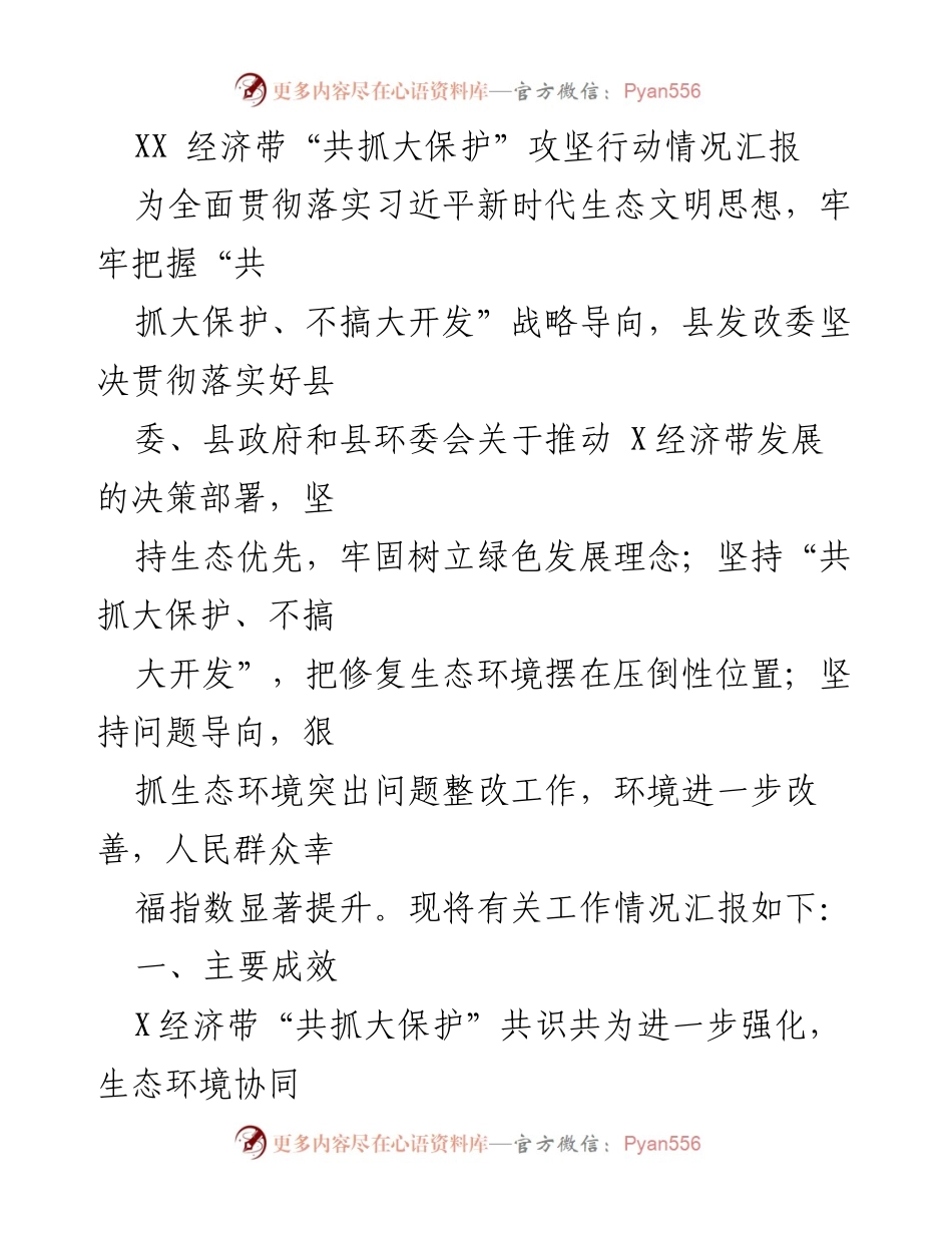 [工作总结] 生态保护工作 - XX经济带“共抓大保护”攻坚行动情况汇报.docx_第1页