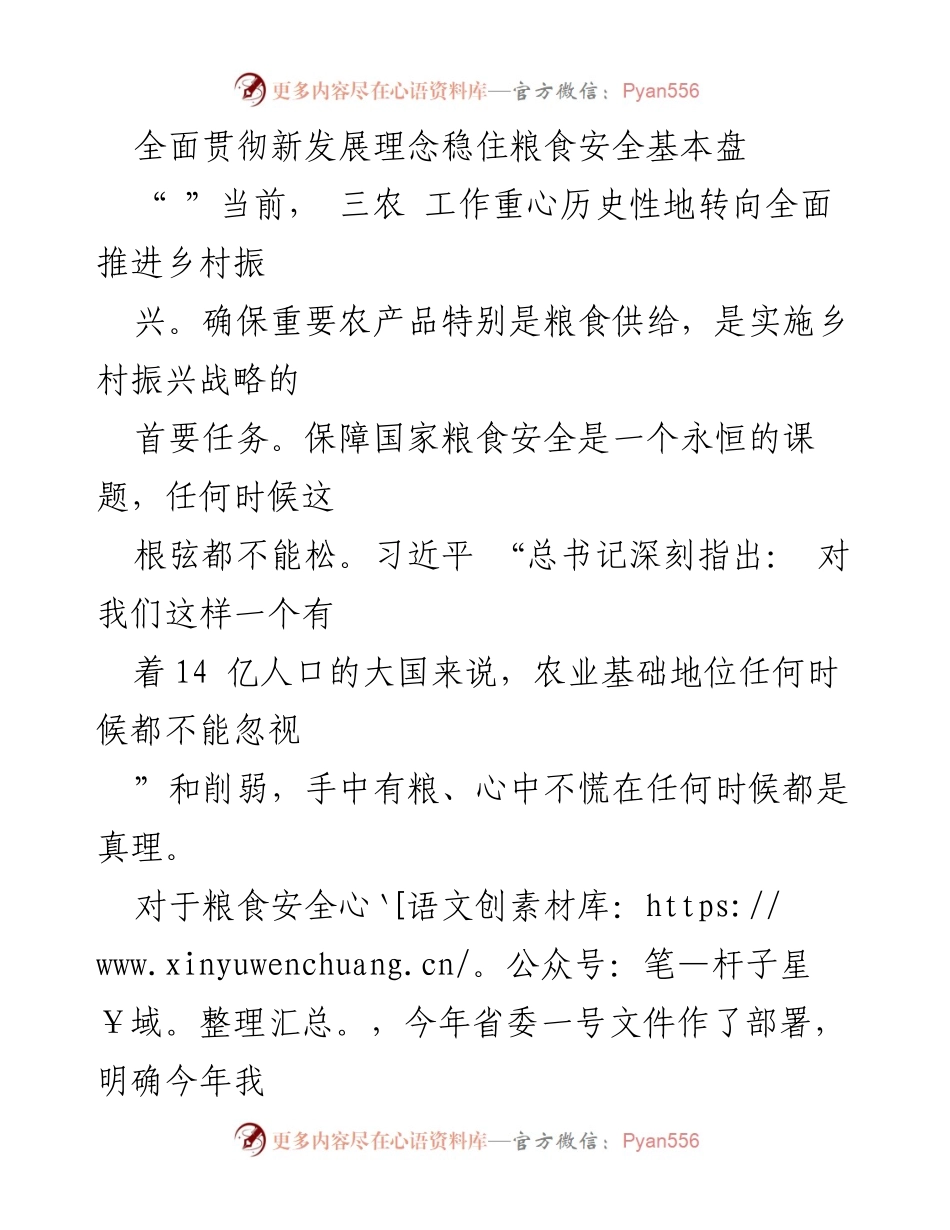 [工作总结] 粮食安全会议 - 全面推进乡村振兴与粮食安全保障措施总结.docx_第1页