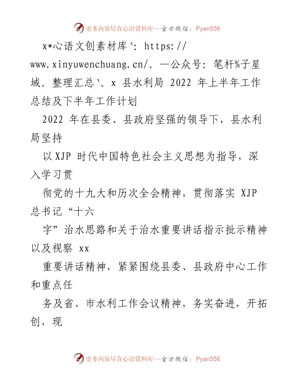 [工作总结] 水利局 - 2022年上半年工作总结及下半年工作计划_1.docx_第1页